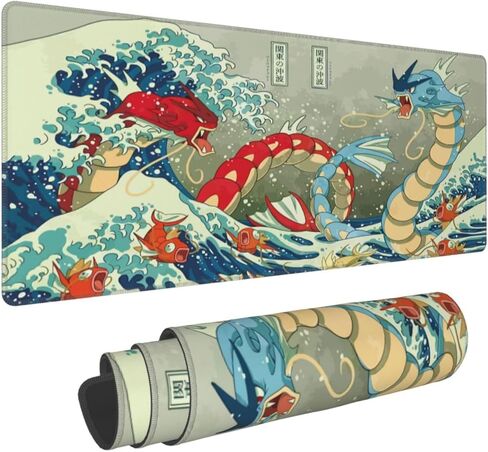لوحة ماوس كبيرة للألعاب، لوحة ماوس Ukiyoe Anime Dragon اليابانية، حواف مخيطة، قاعدة مطاطية غير قابلة للانزلاق، حصيرة ماوس مكتبية طويلة ممتدة (31.5 بوصة × 12 بوصة) in Saudi Arabia