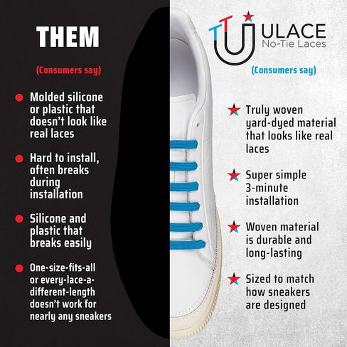 أربطة أحذية U-Lace uLace الكلاسيكية بدون رباط - أربطة أحذية مرنة للأحذية الرياضية وأحذية الجري - قابلة للتمدد، منسوجة لتوفير الراحة - سهلة التركيب وملاءمة مريحة - حزمة حزمة، 14 رباط أبيض و14 رباط أسود in Kuwait
