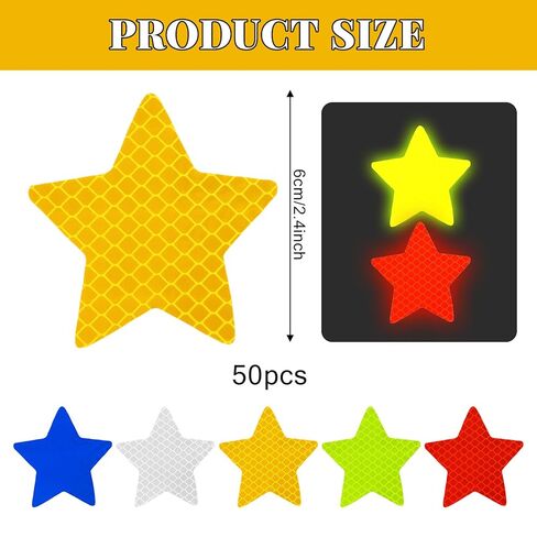 50 PCS Star Shaped Reflective Stickers, 5 Colors Star Reflective Stickers for Clothing Safety Warning Reflectives Sticker Waterproof Reflector Stars Sticker for Bike Car Clothes Supplies in Saudi Arabia
