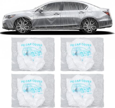 4pcs Disposable Car Cover Clear Plastic Car Cover Waterproof Cars Covers for Automobiles Universal Rain Dust Garage Coverwith Elastic Band Vehicle Coverfor Outdoor Snow Rain Weather in Saudi Arabia