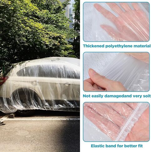 4pcs Disposable Car Cover Clear Plastic Car Cover Waterproof Cars Covers for Automobiles Universal Rain Dust Garage Coverwith Elastic Band Vehicle Coverfor Outdoor Snow Rain Weather in Saudi Arabia