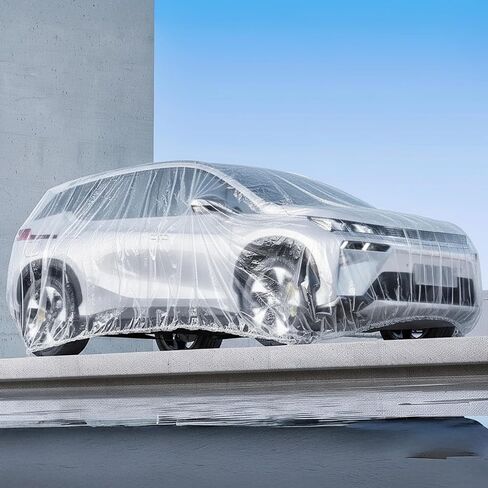 4pcs Disposable Car Cover Clear Plastic Car Cover Waterproof Cars Covers for Automobiles Universal Rain Dust Garage Coverwith Elastic Band Vehicle Coverfor Outdoor Snow Rain Weather in Saudi Arabia