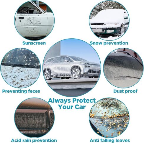 4pcs Disposable Car Cover Clear Plastic Car Cover Waterproof Cars Covers for Automobiles Universal Rain Dust Garage Coverwith Elastic Band Vehicle Coverfor Outdoor Snow Rain Weather in Saudi Arabia