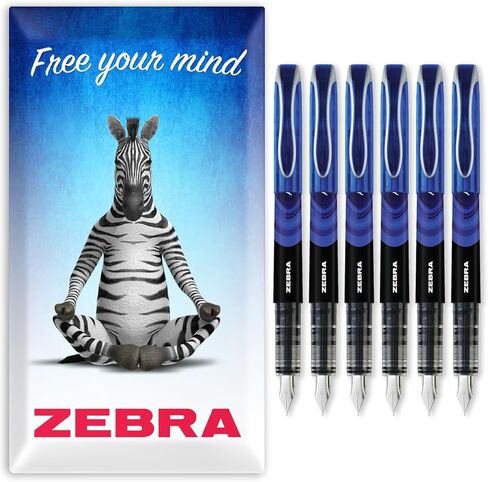 Zebra Fuente Pen - Disposable Fountain Pens - Pack of 6 - Blue Ink - In Zebra Envelope Gift Packaging in Saudi Arabia