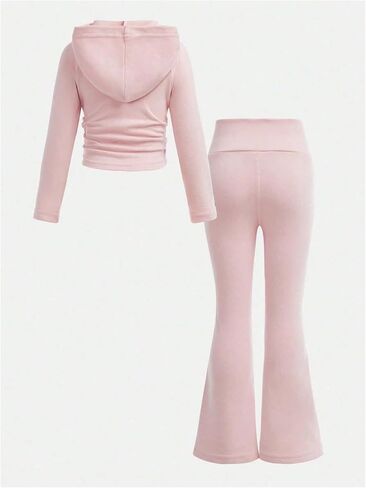 Girl's 2 Piece Fall Outfits Hoodies and Bell Bottoms Pullover Sweatshirts and Flare Leggings in Saudi Arabia