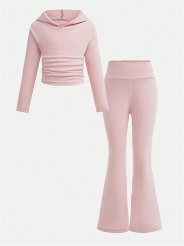 Girl's 2 Piece Fall Outfits Hoodies and Bell Bottoms Pullover Sweatshirts and Flare Leggings in Saudi Arabia