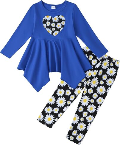 Kucnuzki Toddler Cute Girl Winter Clothes Long Sleeve Tops Graphic T Shirt Soft Leggings Pants 2 Piece Set Fall Outfits in Saudi Arabia