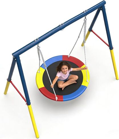 DECORLIFE 40 Inch Saucer Swing for Kids Outdoor, 700lb Weight Capacity, Tree Swing with Hanging Straps, 360° Rotate Swivel, Adjustable Ropes, 900D Oxford Waterproof, Multicolor, Round in Kuwait