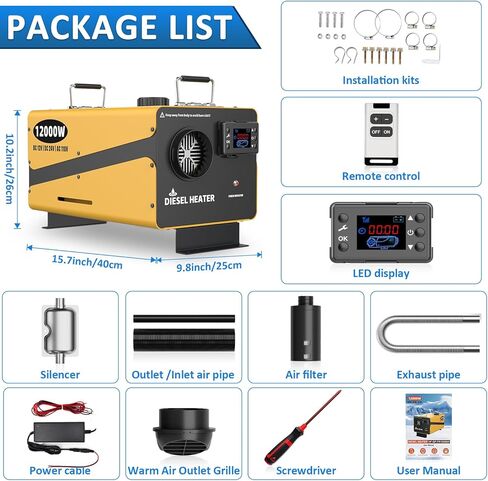 سخان ديزل 110 فولت/12/24 فولت 12000 وات، سخان انتظار ديزل هواء الكل في واحد بتصميم أنيق، يأتي مع جهاز تحكم عن بعد وشاشة LCD، وظيفة مؤقت لمرآب متجر المنزل (بدون موقوتة) in Kuwait