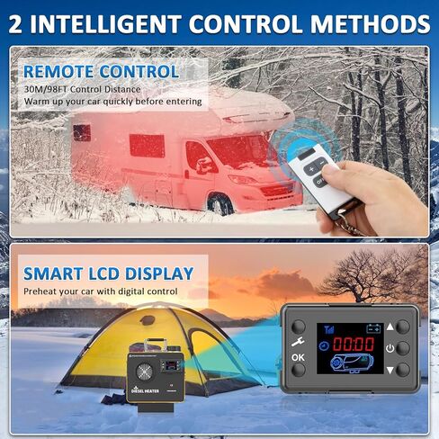 سخان ديزل 110 فولت/12/24 فولت 12000 وات، سخان انتظار ديزل هواء الكل في واحد بتصميم أنيق، يأتي مع جهاز تحكم عن بعد وشاشة LCD، وظيفة مؤقت لمرآب متجر المنزل (بدون موقوتة) in Kuwait