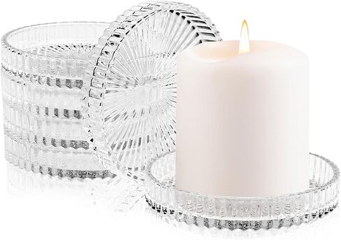 لوحة حامل شموع على شكل عمود زجاجي من دياكي، مجموعة من 6 قطع، 3.5 بوصة صينية شموع كريستالية شفافة مستديرة، حامل ديكور لتناول الطعام وحفلات الزفاف وديكور الطاولة المركزية in Kuwait