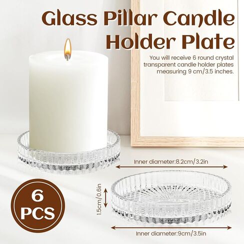 لوحة حامل شموع على شكل عمود زجاجي من دياكي، مجموعة من 6 قطع، 3.5 بوصة صينية شموع كريستالية شفافة مستديرة، حامل ديكور لتناول الطعام وحفلات الزفاف وديكور الطاولة المركزية in Kuwait