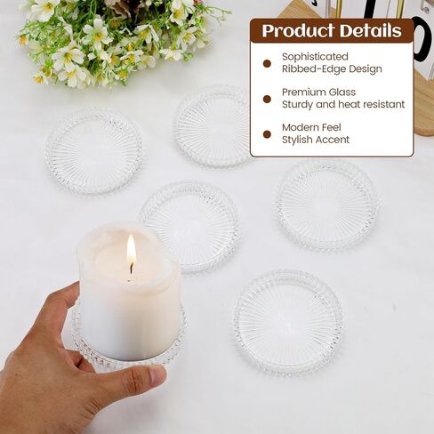 لوحة حامل شموع على شكل عمود زجاجي من دياكي، مجموعة من 6 قطع، 3.5 بوصة صينية شموع كريستالية شفافة مستديرة، حامل ديكور لتناول الطعام وحفلات الزفاف وديكور الطاولة المركزية in Kuwait