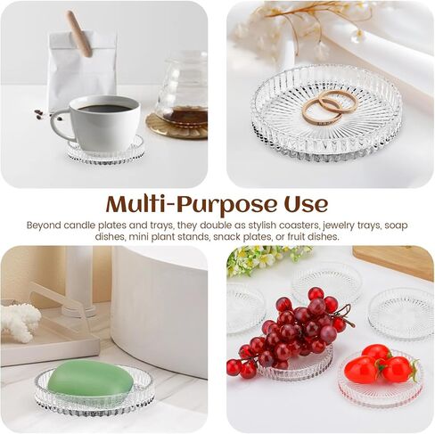 لوحة حامل شموع على شكل عمود زجاجي من دياكي، مجموعة من 6 قطع، 3.5 بوصة صينية شموع كريستالية شفافة مستديرة، حامل ديكور لتناول الطعام وحفلات الزفاف وديكور الطاولة المركزية in Kuwait