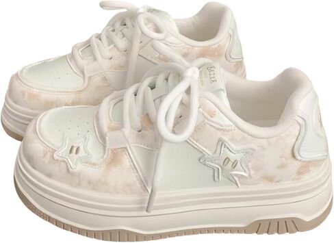 Chunky Sneakers for Women, Star Patch, Round Toe, Preppy Style, Y2K Cute Platform Shoes with 4.5cm Height Boost, Cloud-Soft Sole, All-Season Wear in Saudi Arabia
