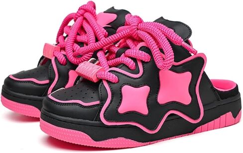 Unique Cute Star Slip On Chunky Sneakers for Women Girls Teens, Y2K Mule, Street Skate Shoes, Height Boost, Double Lace in Saudi Arabia