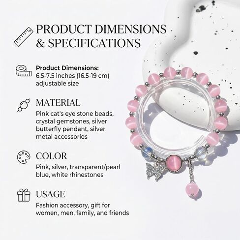Cat Eye Stone Bracelet for Women, Gray Crystal Butterfly Design Bracelet, Crystal Stone Jewelry Gift for Women Men Family Friends PINK in Saudi Arabia