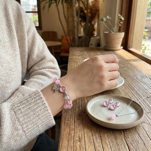 Cat Eye Stone Bracelet for Women, Gray Crystal Butterfly Design Bracelet, Crystal Stone Jewelry Gift for Women Men Family Friends PINK in Saudi Arabia