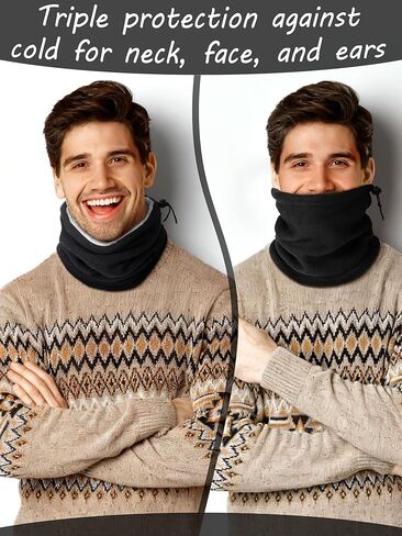 Winter Neck Warmer Fleece Neck Gaiter Drawstring Face Cover Ski Mask Thick Windproof Scarves for Men Women Skiing Hiking Cycling Cold Weather Outdoor Activities in Saudi Arabia