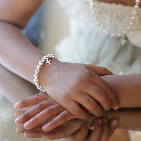 سوار المعمودية من الفضة الاسترليني | لآلئ مقلدة نمساوية | مجوهرات بنات اطفال | هدايا التعميد الكاثوليكية للفتيات | هدايا المعمودية للفتاة | سوار التعميد الأنيق | فتاة المعمودية in Kuwait