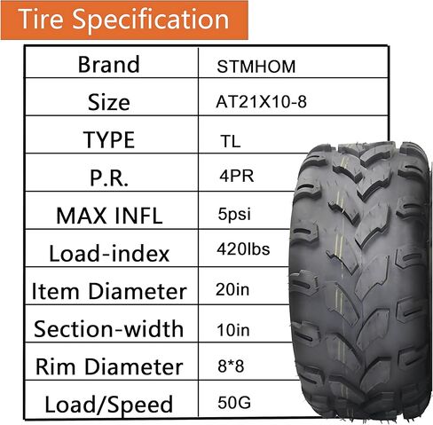 مجموعة من 2 إطارات ATV AT21X10-8↑ إطارات 21x10x8 ATV إطارات ATV/UTV جزازات العشب وإطارات الطرق الوعرة 4 PR، بدون أنبوب in Kuwait