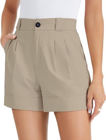 Womens Dress Shorts for Women Casual Elastic Waist Wide Leg Tailored Shorts Pleated Dressy Work Shorts with Pockets in Saudi Arabia