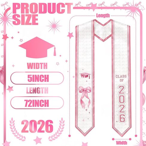 وشاح التخرج من Berlune Pink Bow فئة 2026 وشاح العلم المختلط 72 بوصة شرف سرق للتخرج in Saudi Arabia