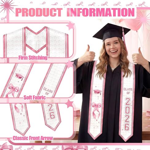 وشاح التخرج من Berlune Pink Bow فئة 2026 وشاح العلم المختلط 72 بوصة شرف سرق للتخرج in Saudi Arabia
