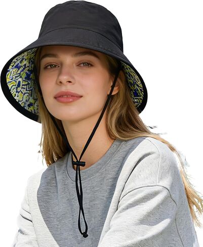 Women's Summer Sun Hat - Reversible Design with Striped Lining Adjustable Brim for Travel and Outings Cap in Saudi Arabia