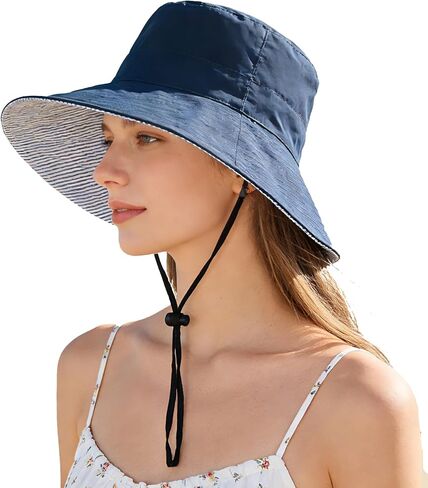 Women's Summer Sun Hat - Reversible Design with Striped Lining Adjustable Brim for Travel and Outings Cap in Saudi Arabia