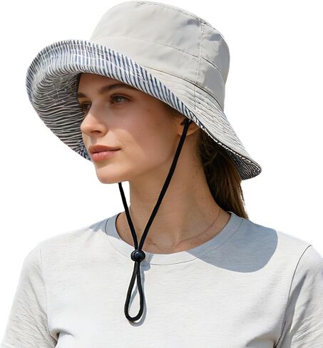 Women's Summer Sun Hat - Reversible Design with Striped Lining Adjustable Brim for Travel and Outings Cap in Saudi Arabia
