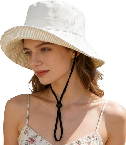 Women's Summer Sun Hat - Reversible Design with Striped Lining Adjustable Brim for Travel and Outings Cap in Saudi Arabia