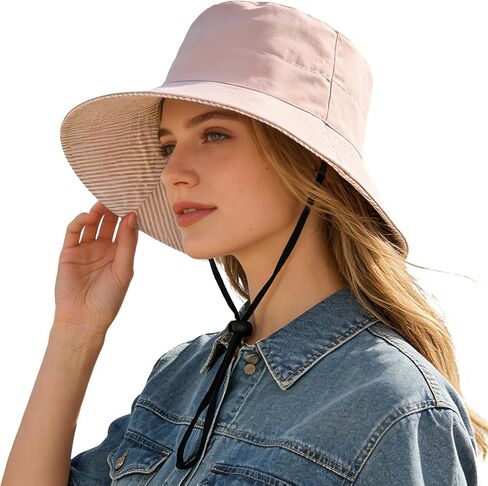 Women's Summer Sun Hat - Reversible Design with Striped Lining Adjustable Brim for Travel and Outings Cap in Saudi Arabia