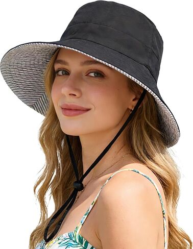 Women's Summer Sun Hat - Reversible Design with Striped Lining Adjustable Brim for Travel and Outings Cap in Saudi Arabia