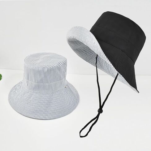 Women's Summer Sun Hat - Reversible Design with Striped Lining Adjustable Brim for Travel and Outings Cap in Saudi Arabia