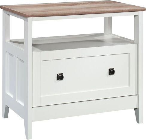 خزانة ملفات جانبية ذات درج واحد، لمسة نهائية بيضاء مع لمسات خشبية، منظم ملفات واسع للمستندات/المستندات القانونية/A4/F4، صندوق تخزين للمكتب المنزلي، تصميم مضغوط in Kuwait