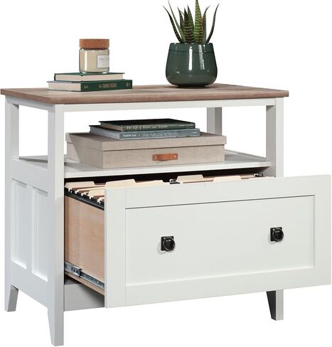 خزانة ملفات جانبية ذات درج واحد، لمسة نهائية بيضاء مع لمسات خشبية، منظم ملفات واسع للمستندات/المستندات القانونية/A4/F4، صندوق تخزين للمكتب المنزلي، تصميم مضغوط in Kuwait