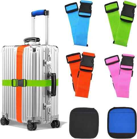 6 Pack Luggage Straps for Suitcases, 4PCS TSA Approved Suitcse Belt with 2PCS Comfort Soft Luggage Handle Wraps, Adjustable Travel Accessories for Briefcases Bags Closure Safety (4 Colors) in Kuwait