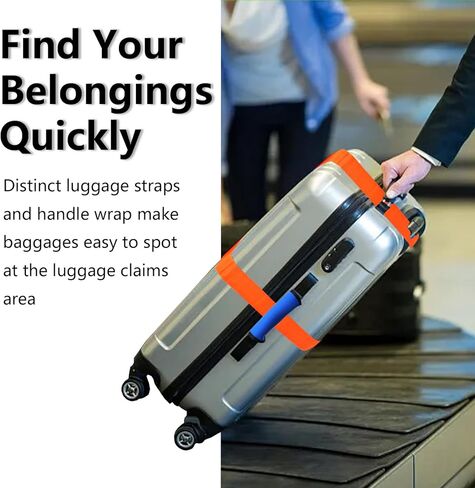 6 Pack Luggage Straps for Suitcases, 4PCS TSA Approved Suitcse Belt with 2PCS Comfort Soft Luggage Handle Wraps, Adjustable Travel Accessories for Briefcases Bags Closure Safety (4 Colors) in Kuwait