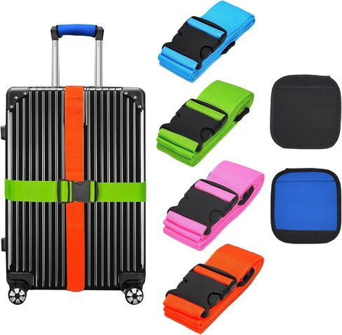 6 Pack Luggage Straps for Suitcases, 4PCS TSA Approved Suitcse Belt with 2PCS Comfort Soft Luggage Handle Wraps, Adjustable Travel Accessories for Briefcases Bags Closure Safety (4 Colors) in Kuwait