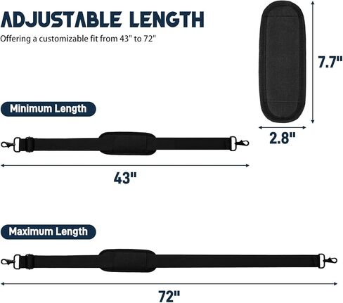 حزام كتف 72 بوصة، حزام كتف بديل عالمي قابل للتعديل لحقيبة الكمبيوتر المحمول مع أبازيم وخطافات معدنية لحقيبة الكمبيوتر المحمول وحقيبة كروس وحقيبة الأمتعة/القماش القماشي، أسود in Kuwait