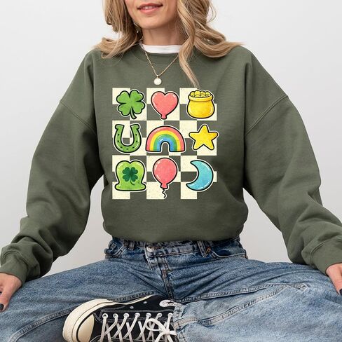 Lucky Symbols Graphic Sweatshirt for Women – Fun St. Patrick’s Day Themed Pullover in Saudi Arabia
