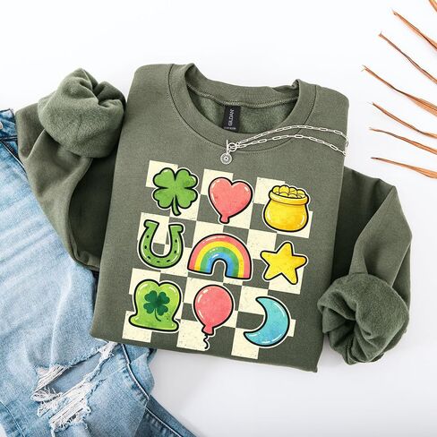 Lucky Symbols Graphic Sweatshirt for Women – Fun St. Patrick’s Day Themed Pullover in Saudi Arabia