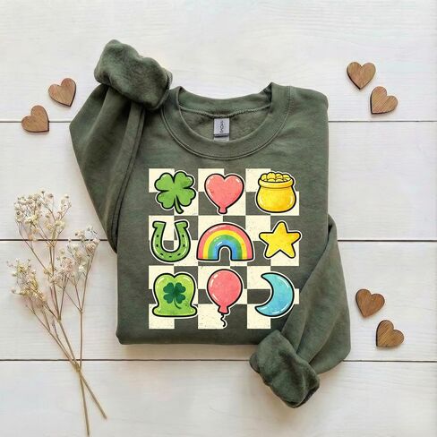 Lucky Symbols Graphic Sweatshirt for Women – Fun St. Patrick’s Day Themed Pullover in Saudi Arabia