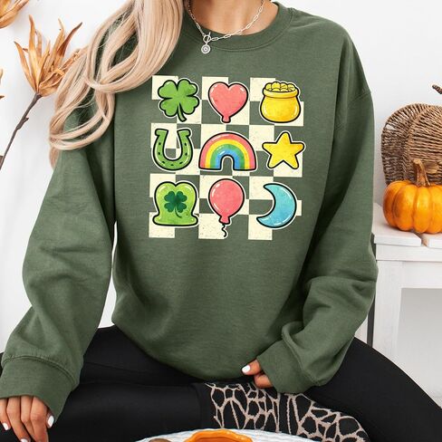 Lucky Symbols Graphic Sweatshirt for Women – Fun St. Patrick’s Day Themed Pullover in Saudi Arabia