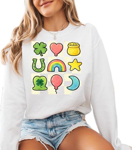 Lucky Symbols Graphic Sweatshirt for Women – Fun St. Patrick’s Day Themed Pullover in Saudi Arabia
