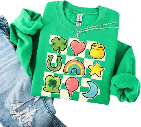 Lucky Symbols Graphic Sweatshirt for Women – Fun St. Patrick’s Day Themed Pullover in Saudi Arabia
