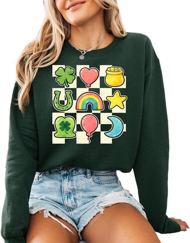 Lucky Symbols Graphic Sweatshirt for Women – Fun St. Patrick’s Day Themed Pullover in Saudi Arabia