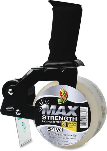 Foam Handle Tape Dispenser with Duck MAX Strength Packing Tape, 1.88 Inch x 54.6 Yard, Clear (284984), Black in Saudi Arabia