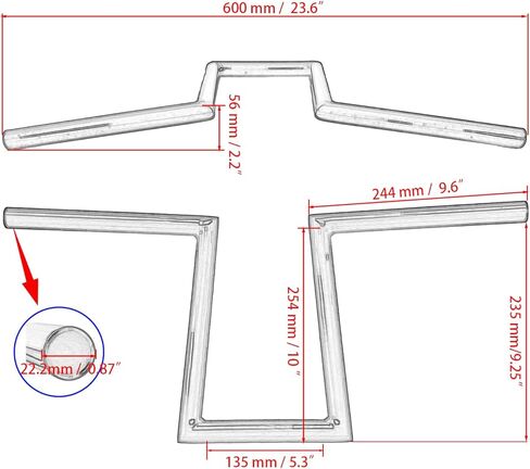 10 ''ارتفاع 7/8'' 22 مللي متر مقود الدراجة النارية Z بار سحب بار مناسب عالمي (كروم) in Saudi Arabia